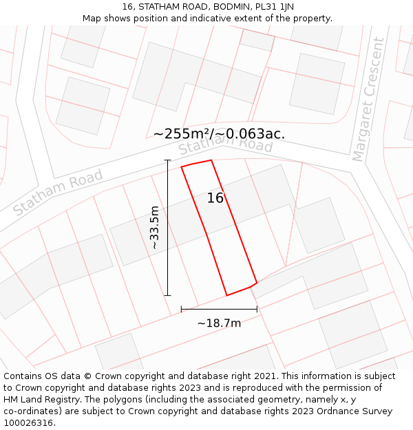 16, STATHAM ROAD, BODMIN, PL31 1JN: Plot and title map