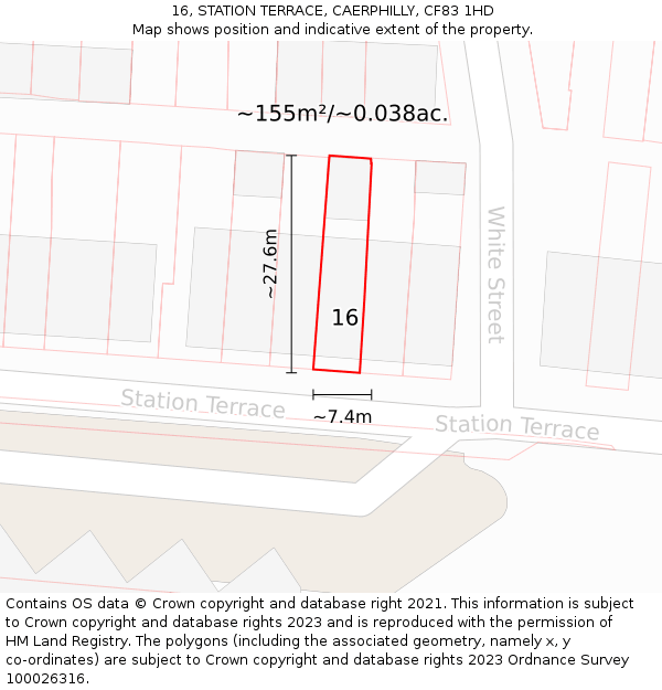16, STATION TERRACE, CAERPHILLY, CF83 1HD: Plot and title map