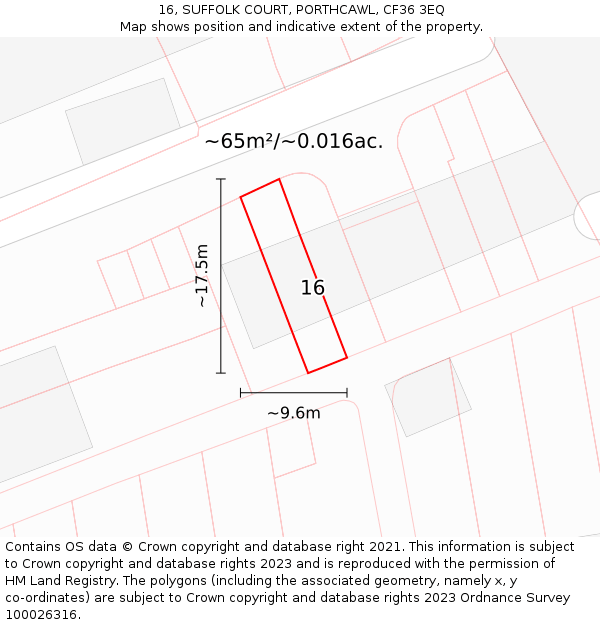 16, SUFFOLK COURT, PORTHCAWL, CF36 3EQ: Plot and title map
