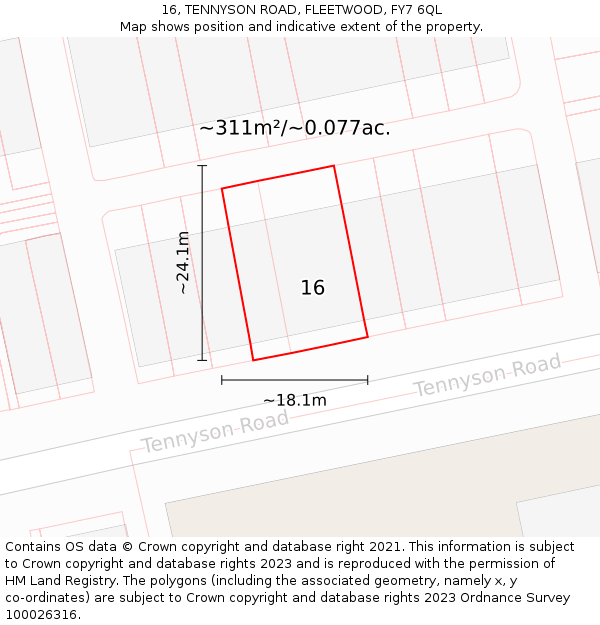 16, TENNYSON ROAD, FLEETWOOD, FY7 6QL: Plot and title map