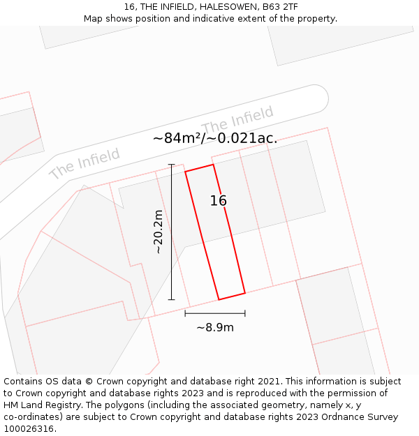 16, THE INFIELD, HALESOWEN, B63 2TF: Plot and title map