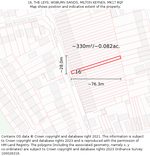 16, THE LEYS, WOBURN SANDS, MILTON KEYNES, MK17 8QF: Plot and title map