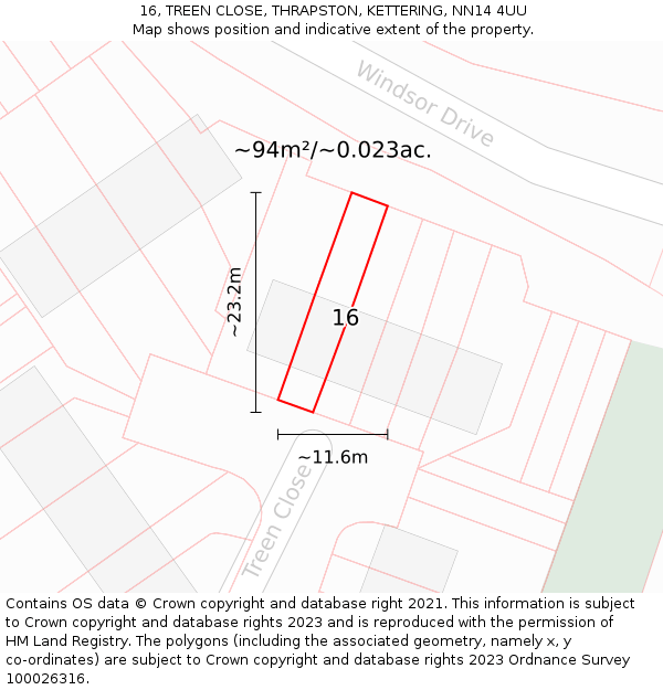 16, TREEN CLOSE, THRAPSTON, KETTERING, NN14 4UU: Plot and title map