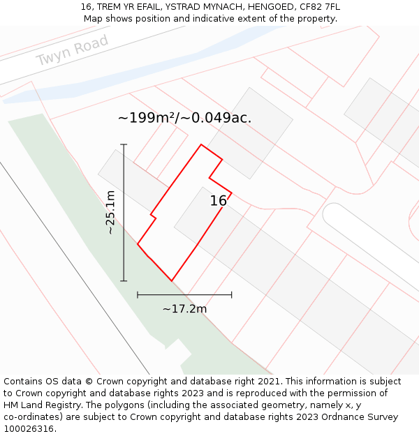 16, TREM YR EFAIL, YSTRAD MYNACH, HENGOED, CF82 7FL: Plot and title map