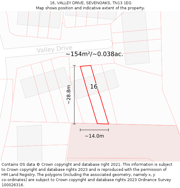 16, VALLEY DRIVE, SEVENOAKS, TN13 1EG: Plot and title map