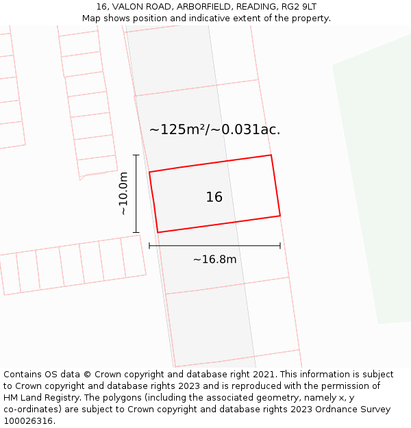 16, VALON ROAD, ARBORFIELD, READING, RG2 9LT: Plot and title map