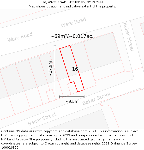 16, WARE ROAD, HERTFORD, SG13 7HH: Plot and title map