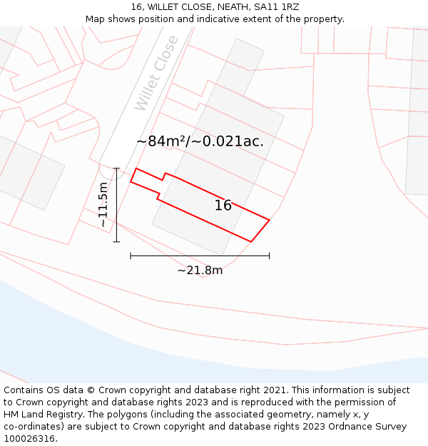 16, WILLET CLOSE, NEATH, SA11 1RZ: Plot and title map