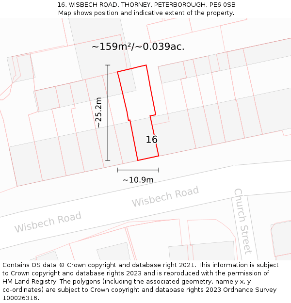16, WISBECH ROAD, THORNEY, PETERBOROUGH, PE6 0SB: Plot and title map