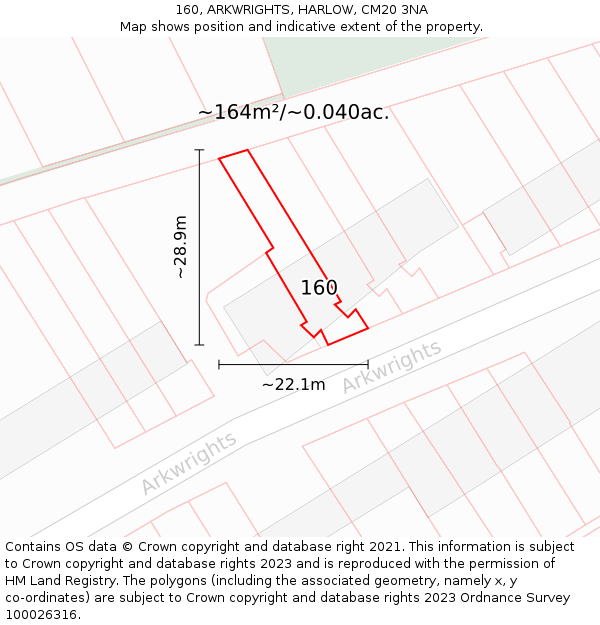 160, ARKWRIGHTS, HARLOW, CM20 3NA: Plot and title map