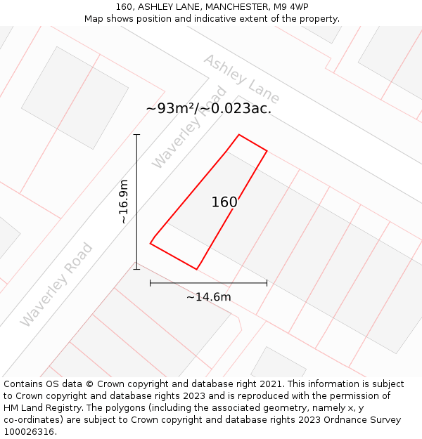 160, ASHLEY LANE, MANCHESTER, M9 4WP: Plot and title map