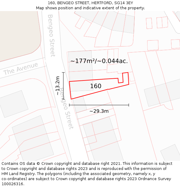 160, BENGEO STREET, HERTFORD, SG14 3EY: Plot and title map