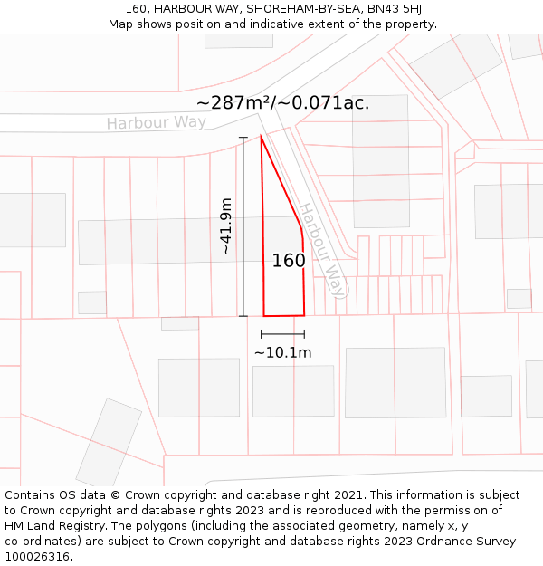 160, HARBOUR WAY, SHOREHAM-BY-SEA, BN43 5HJ: Plot and title map