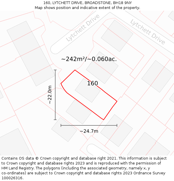 160, LYTCHETT DRIVE, BROADSTONE, BH18 9NY: Plot and title map