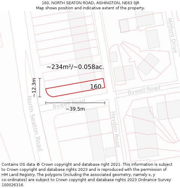 160, NORTH SEATON ROAD, ASHINGTON, NE63 0JR: Plot and title map