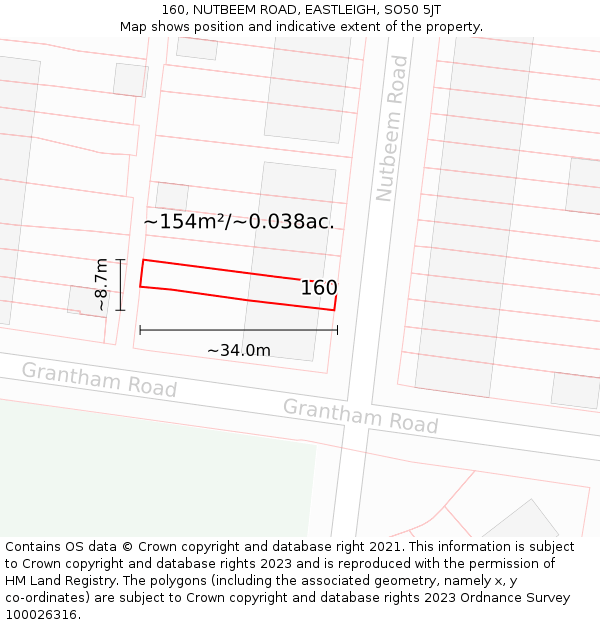 160, NUTBEEM ROAD, EASTLEIGH, SO50 5JT: Plot and title map