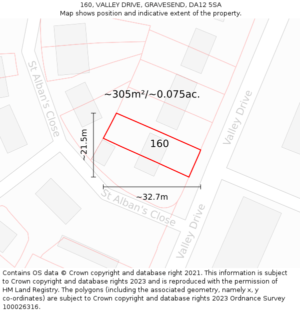 160, VALLEY DRIVE, GRAVESEND, DA12 5SA: Plot and title map
