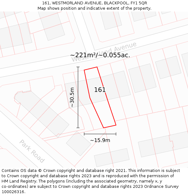 161, WESTMORLAND AVENUE, BLACKPOOL, FY1 5QR: Plot and title map