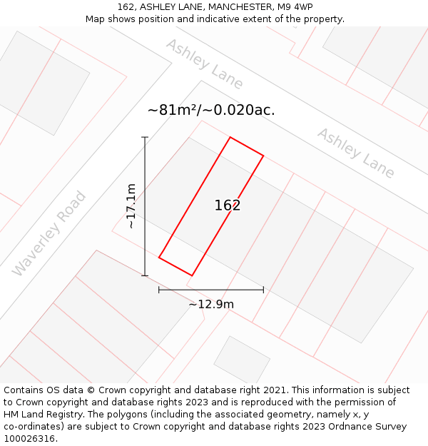 162, ASHLEY LANE, MANCHESTER, M9 4WP: Plot and title map