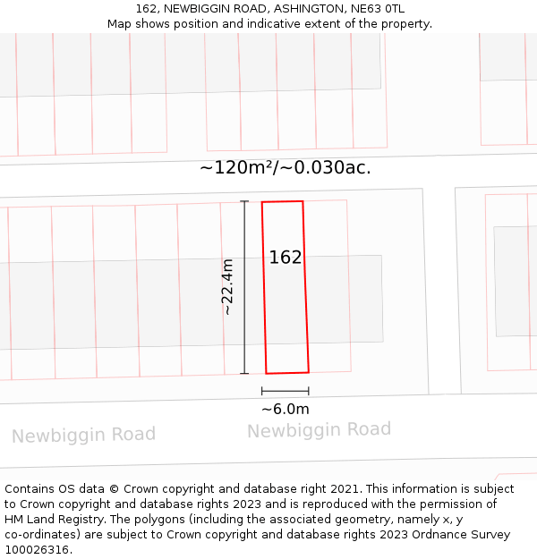162, NEWBIGGIN ROAD, ASHINGTON, NE63 0TL: Plot and title map