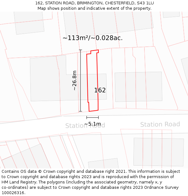 162, STATION ROAD, BRIMINGTON, CHESTERFIELD, S43 1LU: Plot and title map