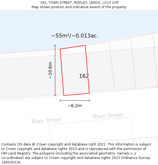 162, TOWN STREET, RODLEY, LEEDS, LS13 1HP: Plot and title map