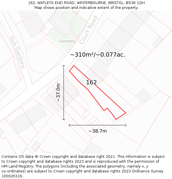 162, WATLEYS END ROAD, WINTERBOURNE, BRISTOL, BS36 1QH: Plot and title map