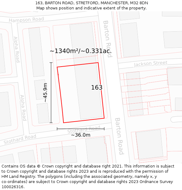 163, BARTON ROAD, STRETFORD, MANCHESTER, M32 8DN: Plot and title map