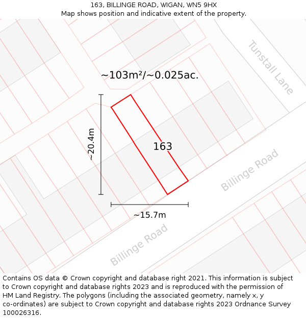 163, BILLINGE ROAD, WIGAN, WN5 9HX: Plot and title map