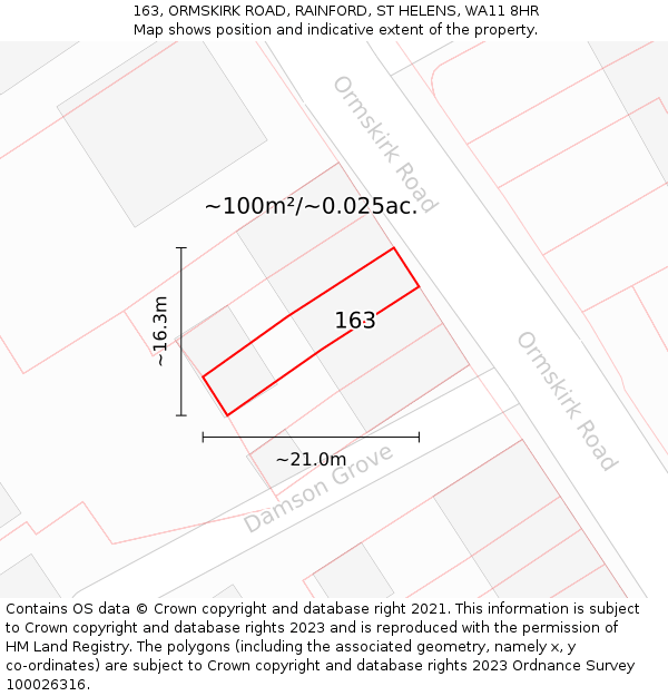 163, ORMSKIRK ROAD, RAINFORD, ST HELENS, WA11 8HR: Plot and title map