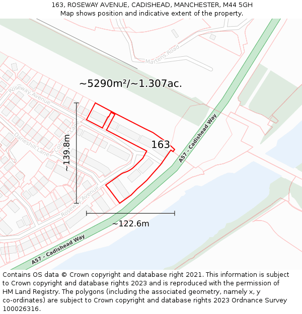 163, ROSEWAY AVENUE, CADISHEAD, MANCHESTER, M44 5GH: Plot and title map