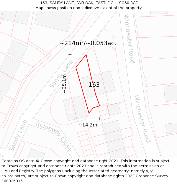 163, SANDY LANE, FAIR OAK, EASTLEIGH, SO50 8GF: Plot and title map