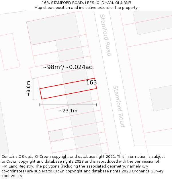 163, STAMFORD ROAD, LEES, OLDHAM, OL4 3NB: Plot and title map