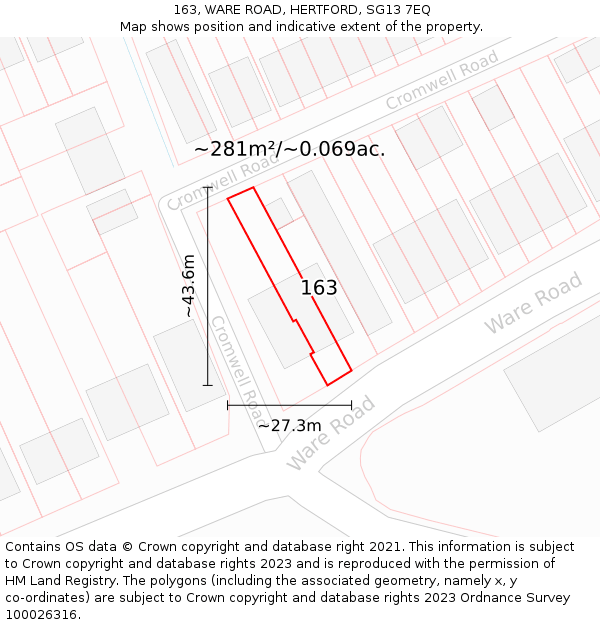 163, WARE ROAD, HERTFORD, SG13 7EQ: Plot and title map