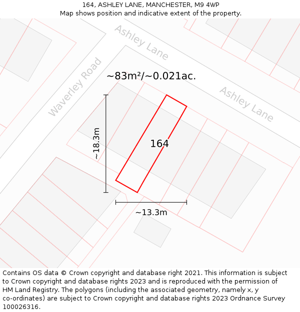 164, ASHLEY LANE, MANCHESTER, M9 4WP: Plot and title map
