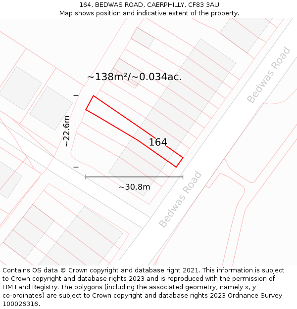 164, BEDWAS ROAD, CAERPHILLY, CF83 3AU: Plot and title map