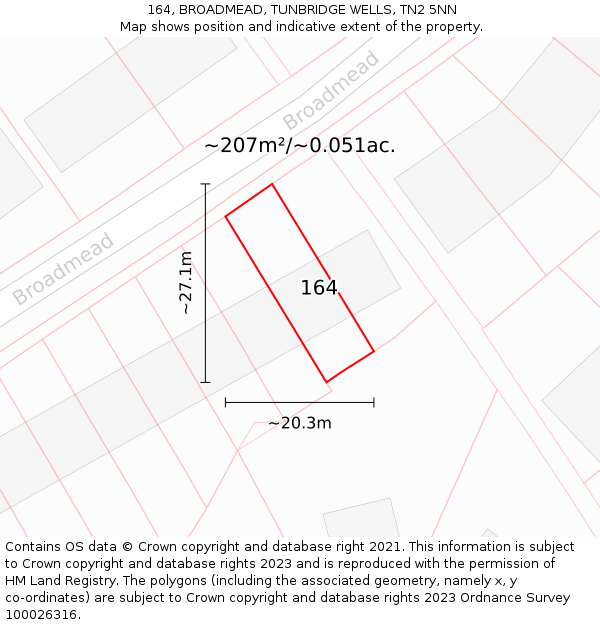 164, BROADMEAD, TUNBRIDGE WELLS, TN2 5NN: Plot and title map