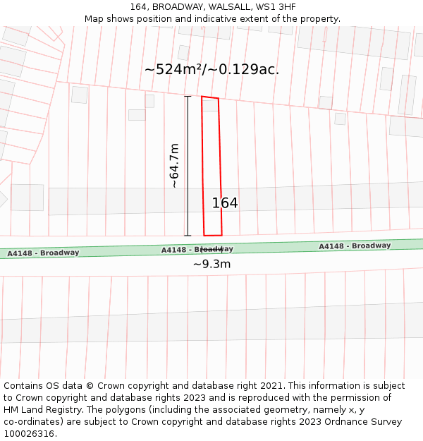 164, BROADWAY, WALSALL, WS1 3HF: Plot and title map