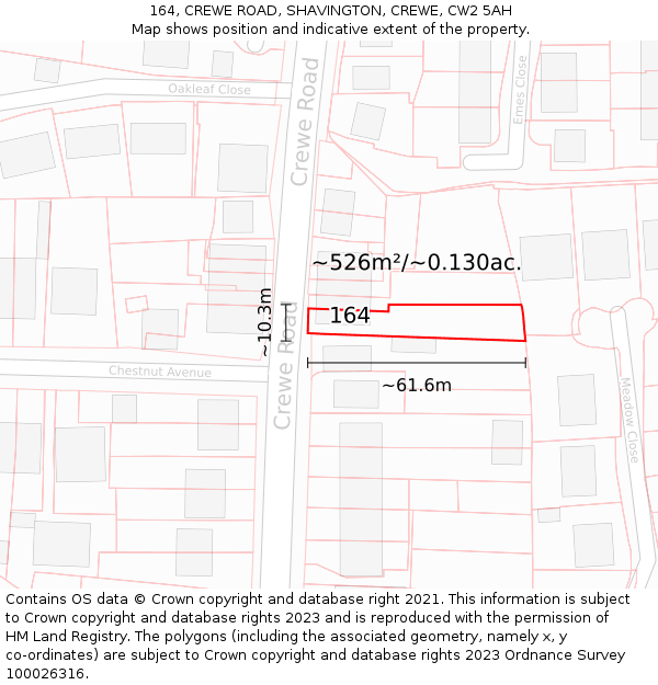 164, CREWE ROAD, SHAVINGTON, CREWE, CW2 5AH: Plot and title map