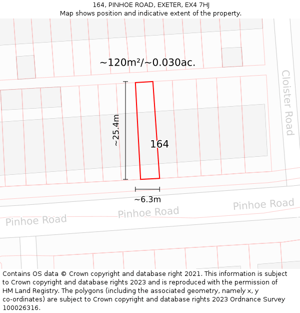 164, PINHOE ROAD, EXETER, EX4 7HJ: Plot and title map