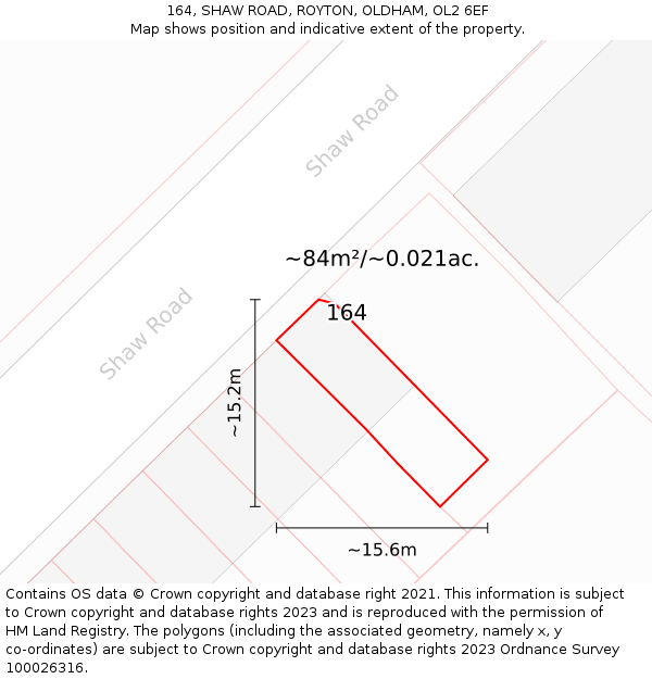 164, SHAW ROAD, ROYTON, OLDHAM, OL2 6EF: Plot and title map