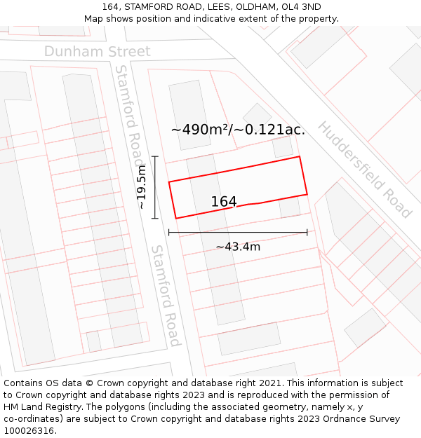 164, STAMFORD ROAD, LEES, OLDHAM, OL4 3ND: Plot and title map