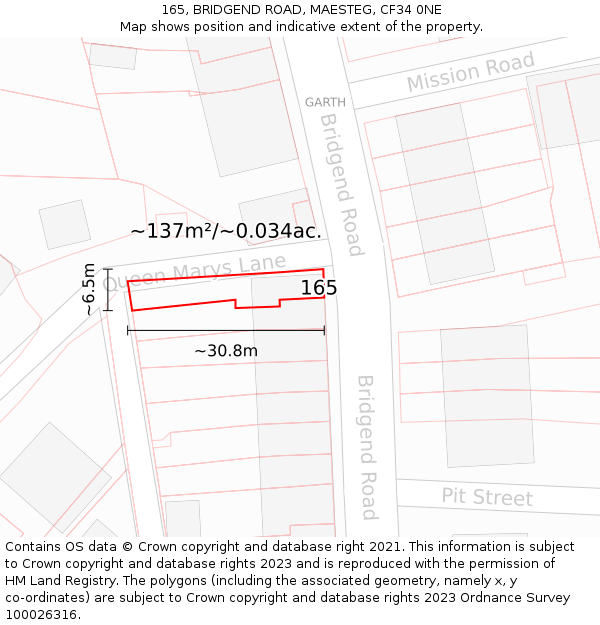 165, BRIDGEND ROAD, MAESTEG, CF34 0NE: Plot and title map