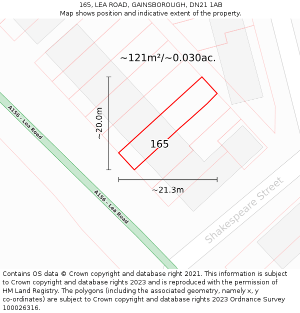 165, LEA ROAD, GAINSBOROUGH, DN21 1AB: Plot and title map