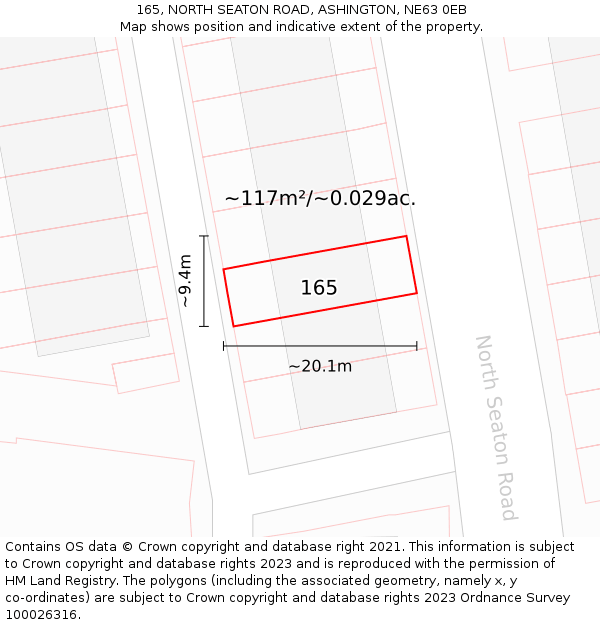 165, NORTH SEATON ROAD, ASHINGTON, NE63 0EB: Plot and title map