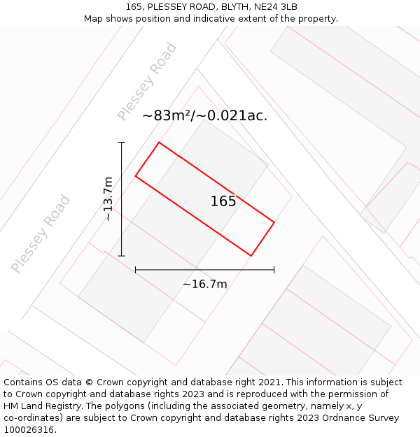 165, PLESSEY ROAD, BLYTH, NE24 3LB: Plot and title map