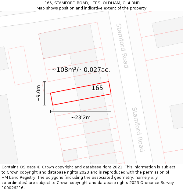 165, STAMFORD ROAD, LEES, OLDHAM, OL4 3NB: Plot and title map