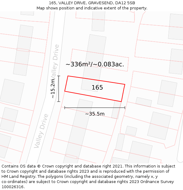 165, VALLEY DRIVE, GRAVESEND, DA12 5SB: Plot and title map