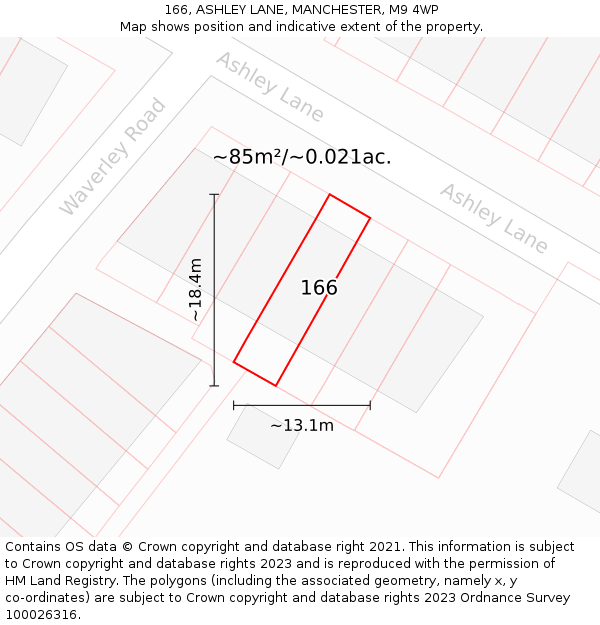 166, ASHLEY LANE, MANCHESTER, M9 4WP: Plot and title map