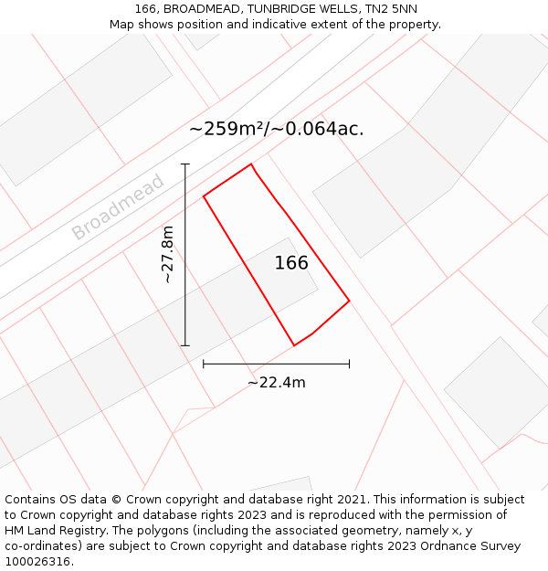 166, BROADMEAD, TUNBRIDGE WELLS, TN2 5NN: Plot and title map
